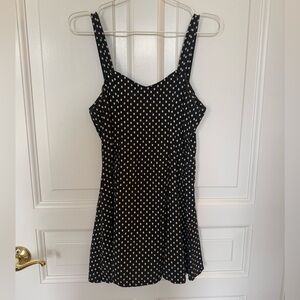 Vintage Black Polka Dot Classic Fit & Flare Raton Blend Mini Dress